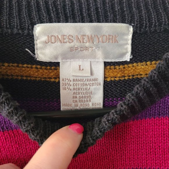 VTG Jones New York Sport Striped Oversized Sweater Women's Size L - Picture 2 of 7